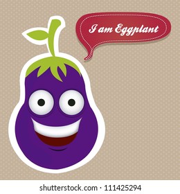 Cartoon eggplant with big eyes and big smile, vector illustration