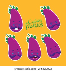 cartoon eggplant with different emotions vector set