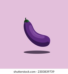 cartoon eggplant vector isolate with purple background 