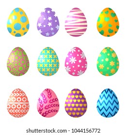 Cartoon eggs. Celebration symbols of Easter. Spring holiday paint eggs. Vector illustration