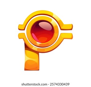 Cartoon Egyptian font golden jewelry P letter. Ancient mythology font typeset symbol, egypt history vector game English ABC element or Africa pharaoh latin alphabet P letter with ruby gem stone