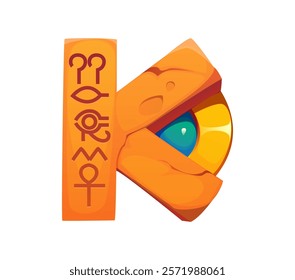 Cartoon Egyptian font stone sculpture K letter. Egyptian mythology latin alphabet symbol, egyptian civilization vector game English ABC K letter or Africa pharaoh font typeset element