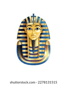 Cartoon egyptian golden burial tutankhamun pharaoh mask vector illustration