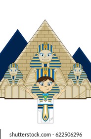 Cartoon Egyptian Pharaoh and Sphinx