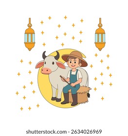  Cartoon Eid Al Adha Digital Icon Source Vector Illustration 