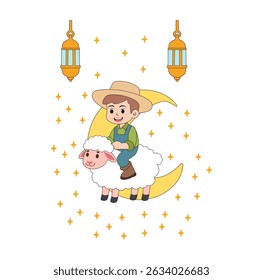  Cartoon Eid Al Adha Greeting Icon Digital Vectors Illustration 