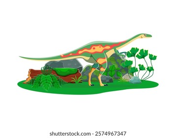 Cartoon Elaphrosaurus dinosaur cute character. Prehistoric reptile, extinct animal or paleontology lizard cartoon vector funny character. Jurassic era Elaphrosaurus dinosaur isolated cute personage