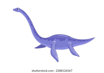 Cartoon Elasmosaurus Dinosaur Character. Isolated Vector Plesiosaur Of Late Cretaceous Period, Underwater Vertebrate Carnivore Reptile With Blue Skin And Flippers. Long-necked Palaeontology Animal