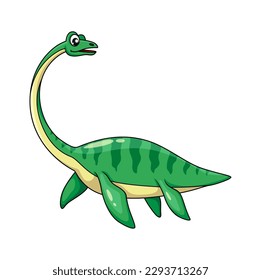 Cartoon elasmosaurus dinosaurier Charakter. Einziger Vektor-Plesiosaurier aus später kretaktischer Zeit, Wirbeltierfresser-Reptilien mit grüner Haut und Flossen. Langhacktier