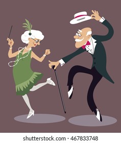 Caricatura de pareja mayor bailando Charleston, ilustración vectorial EPS 8