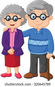 Cartoon elderly couple isolated on white background
