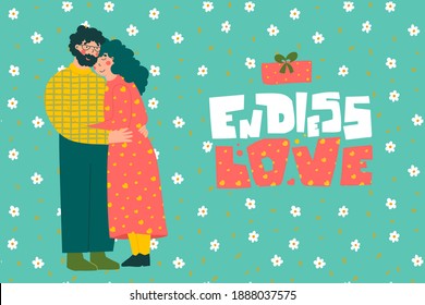 Cartoon elderly couple. Valentine's Day greeting card. Old people. Endless love - hand leyyering.