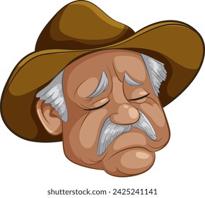 Cartoon of an elderly cowboy with closed eyes