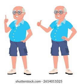 Cartoon Elderly Gentleman Sharing Tips – Cheerful Grandpa Giving Advice in Vacation Outfit