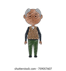 cartoon elderly man with glasses icon over white background colorful design  vector illustration