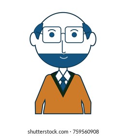 cartoon elderly man with glasses icon over white background vector illustration