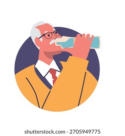 Cartoon elderly person drinking water