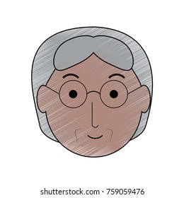 cartoon elderly woman face icon over white background colorful design vector illustration