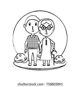 cartoon eldery couple icon over white background vector illustration