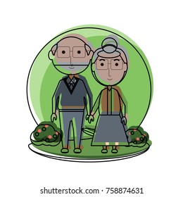 cartoon eldery couple icon over white background colorful design vector illustration