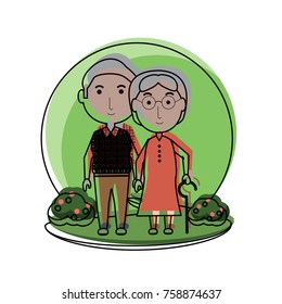 cartoon eldery couple icon over white background colorful design vector illustration