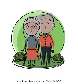 cartoon eldery couple icon over white background colorful design vector illustration