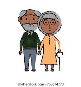 cartoon eldery couple icon over white background colorful design vector illustration