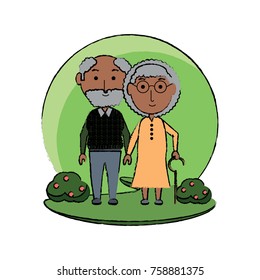 cartoon eldery couple icon over white background colorful design vector illustration