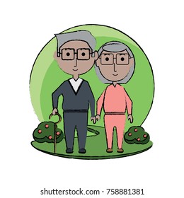 cartoon eldery couple icon over white background colorful design vector illustration