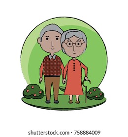 cartoon eldery couple icon over white background colorful design vector illustration