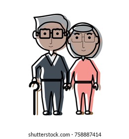 cartoon eldery couple icon over white background colorful design vector illustration