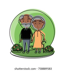 cartoon eldery couple icon over white background colorful design vector illustration