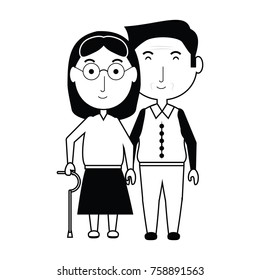cartoon eldery couple icon over white background vector illustration