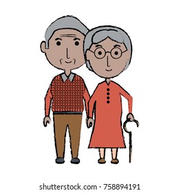 cartoon eldery couple icon over white background colorful design vector illustration