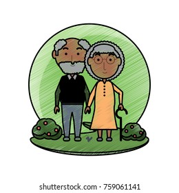 cartoon eldery couple icon over white background colorful design vector illustration