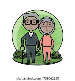 cartoon eldery couple icon over white background colorful design vector illustration