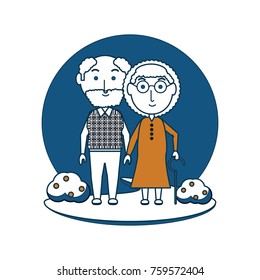 cartoon eldery couple icon over white background colorful design vector illustration