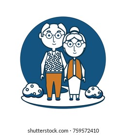 cartoon eldery couple icon over white background colorful design vector illustration