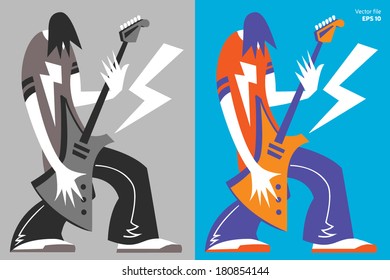 Cartoon electric guitar player. Vector illustration.