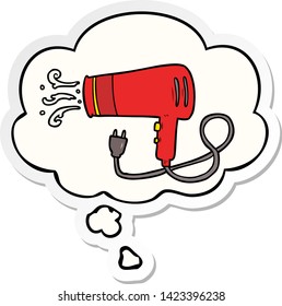 cartoon electric hairdryer with thought bubble as a printed sticker