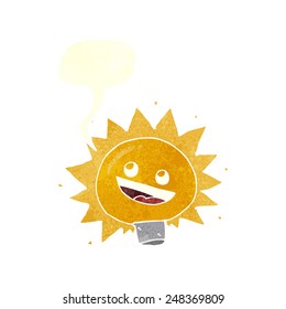 cartoon electric light bulb with speech bubble