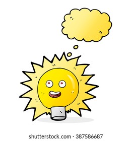 cartoon electric light bulb with thought bubble