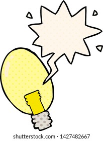 cartoon electric light with speech bubble in comic book style