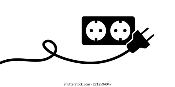 Cartoon electric plug. socket, electricity, power logo oe symbol. Power plugs and cable. Socket plug adapter. Wire, cable of energy icon