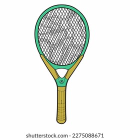 cartoon electric racquet mosquito swat vector yellow and green color illustration