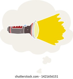 cartoon electric torch with thought bubble in retro style