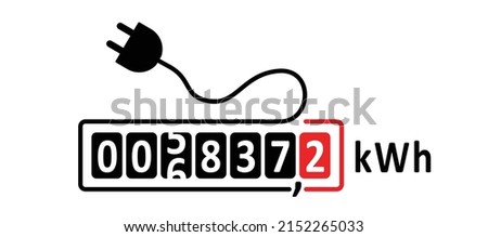 Cartoon electricity meter counter. Technology electrical energy icon, counter for distribution domestic current. m3 or kWh sign. Measure consumption, control of electric price. Bill, monitor