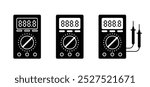 Cartoon electronic device tools. Analog or Digital multimeter. Electric multi meter equipment with cable. Voltmeter multi, measuring Instruments. Volt meters. Analog multimeter measuring electricity.