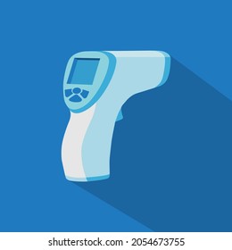 Cartoon electronic thermometer, Non-contact digital body infrared thermometer isolated on blue background.