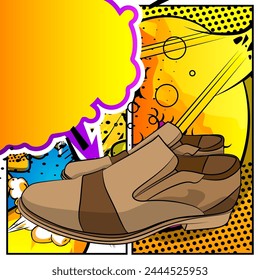 Zapatos elegantes de la historieta, ropa formal del libro de historietas. Cómics de Vector retro diseño de arte pop.